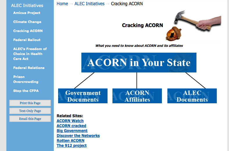 Screenshot of ALEC website