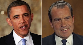 Barack Obama (L) and Richard Nixon