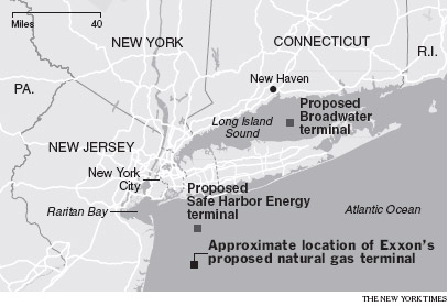Placement of proposed liquid gas terminals