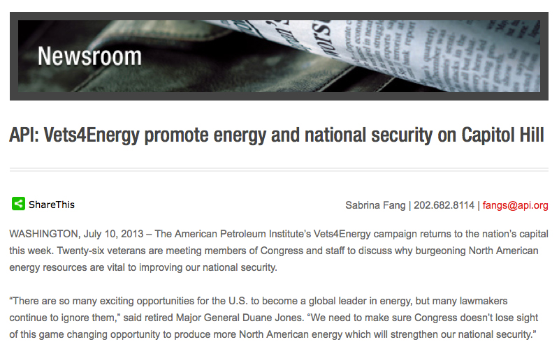 2013 news release from American Petroleum Institute (API)