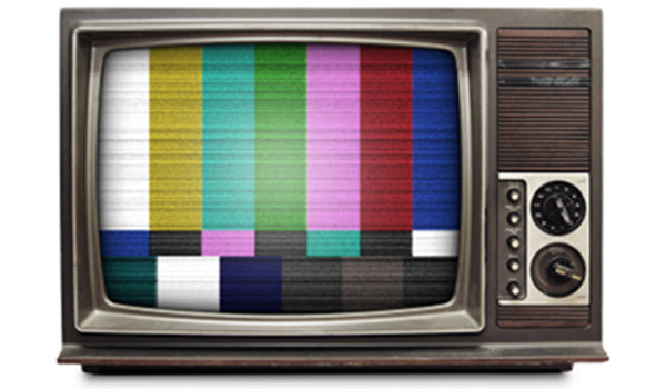 Old TV set with color test pattern