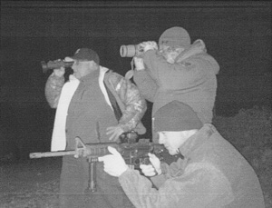 Howard Buffett and friends on night watch near the Mexican border. (Courtesy of Decatur Police Department)