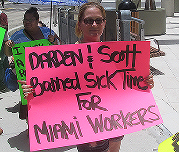 Members of the ROC protest Darden's efforts to preempt paid sick days in FL.