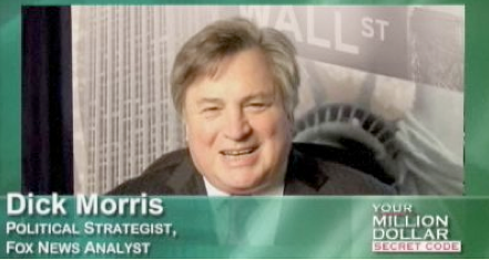 Dick Morris FOX analyst with Wall Street sign
