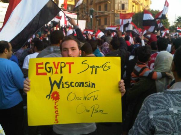 Egypt Supports Wisconsin Workers. (Photo courtesy of twitpic)