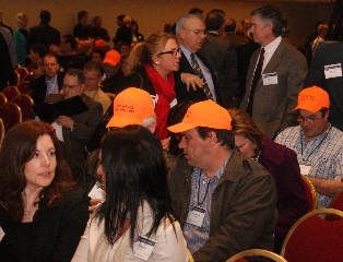 WMC members wear hats that read "vote yes, mining jobs"