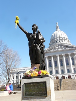 Miss Forward statue in front of Wisconsin State Capitol