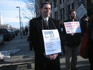 Protesters at M&I Bank in Madison, Wisconsin