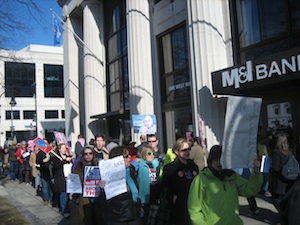 Protesters at M&I Bank, Madison, Wisconsin