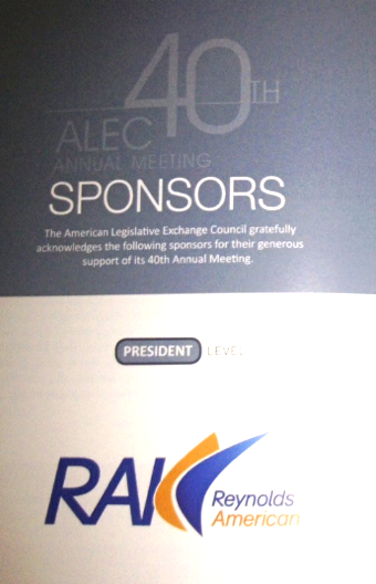 2013 ALEC brochure lists Reynolds tobacco at the top