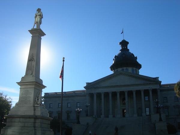 Confederate monument and flag at South Carolina state capitol