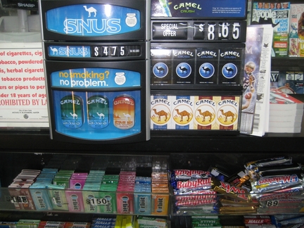 Snus display right next to candy counter