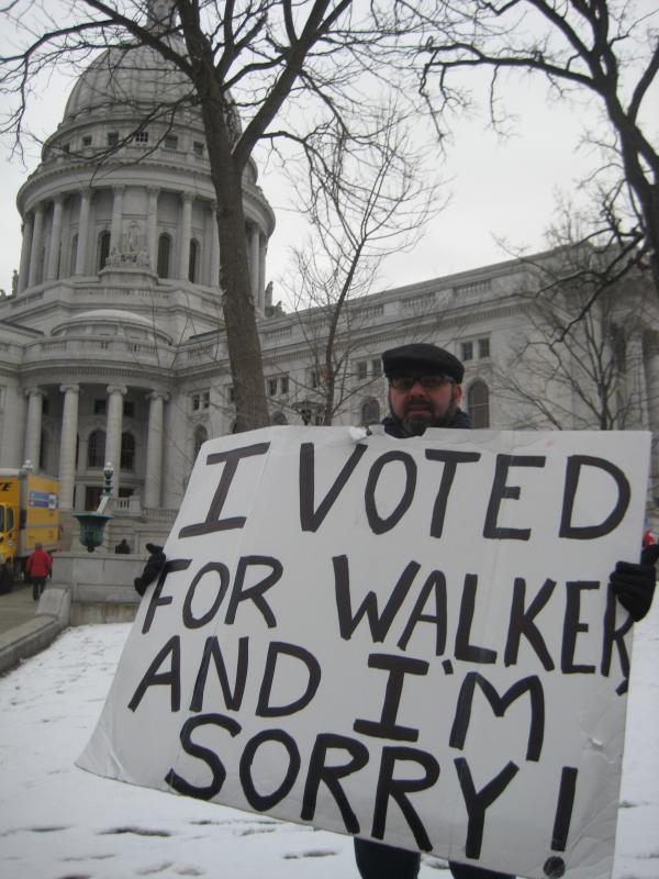 I Voted for Walker and I'm Sorry protest sign