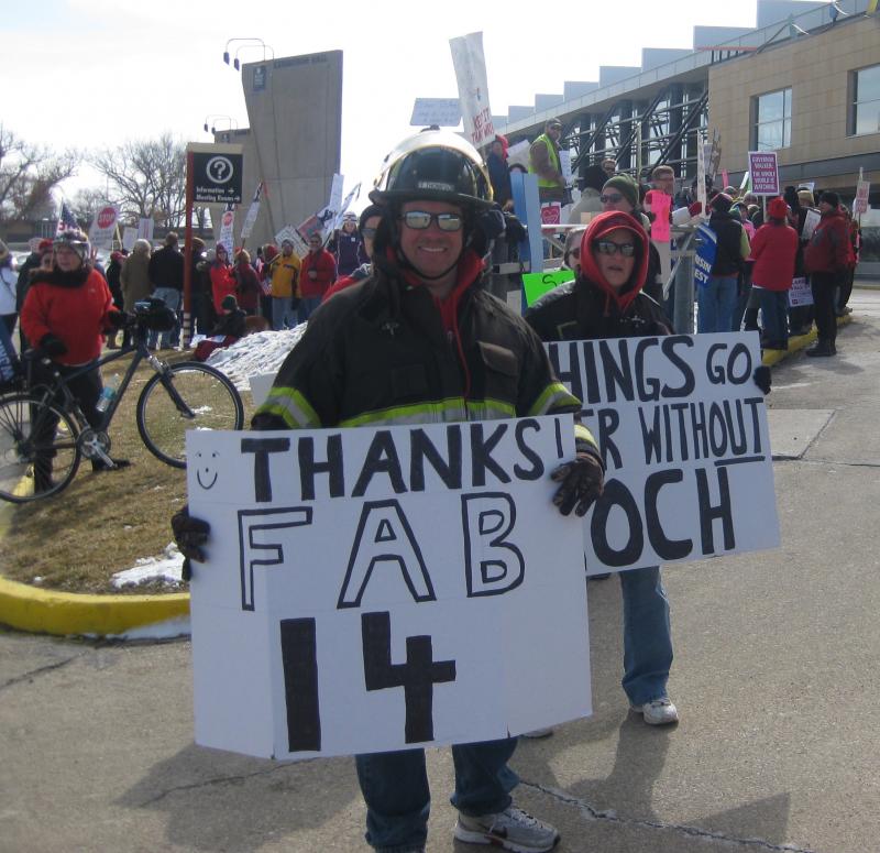 Protesters at the Alliant Energy Center in Madison, WI