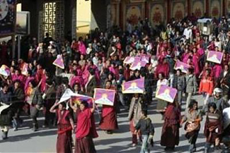 Monks holding a Tibet protest