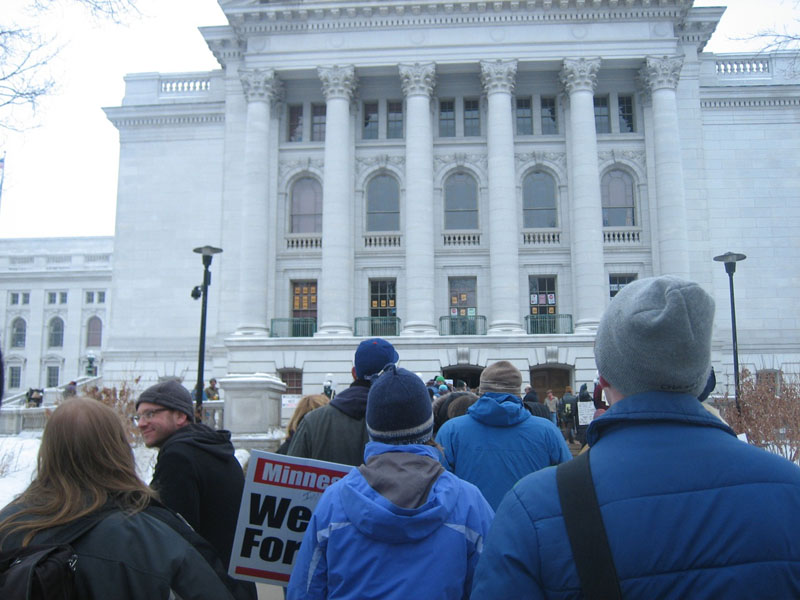Protesters outside "Walker's Palace" which remains closed to the public