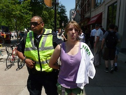 There were a few arrests at the bank, including this young woman